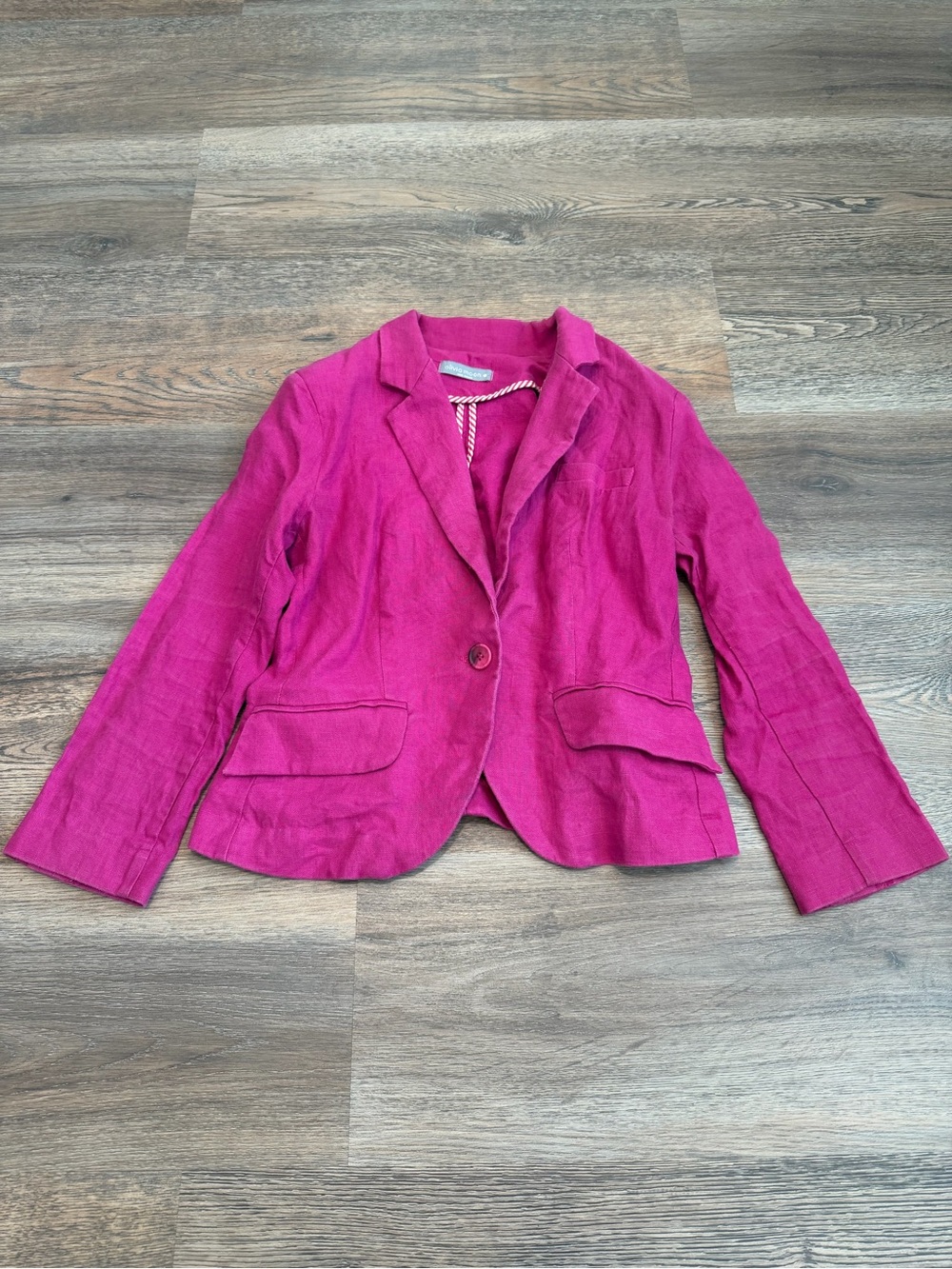 Olivia Moon 100% Linen Blazer Magenta Pink Single Button 3/4 Sleeve Jacket Small